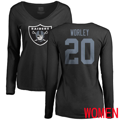 Oakland Raiders Olive Women Daryl Worley Name and Number Logo NFL Football #20 Long Sleeve T Shirt->youth nfl jersey->Youth Jersey